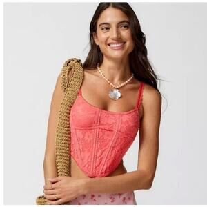 Urban Outfitters Out From Under Lace Corset Coral Bustier Top Size S